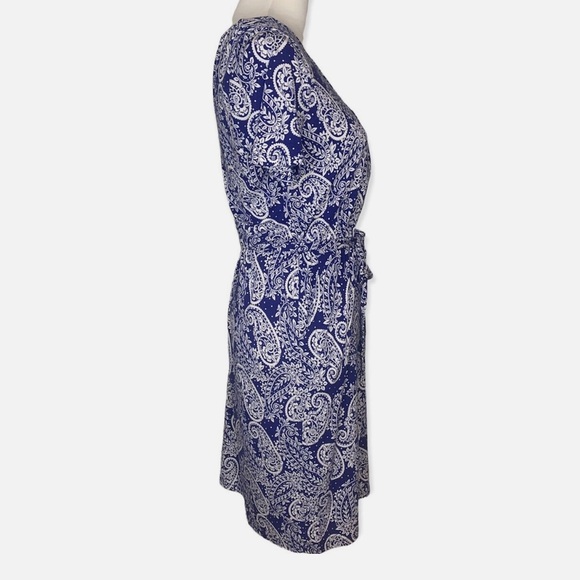 +FREE🎁 Boden Elspeth Jersey Dress Lapis Blue & White Mexican Paisley - size 12 - Picture 9 of 16
